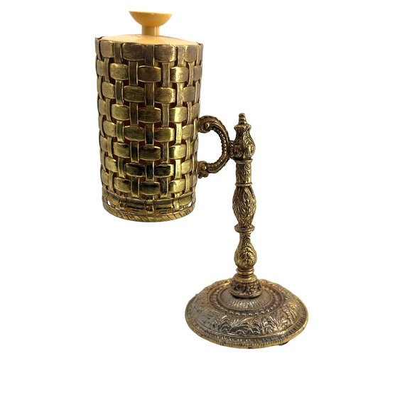 Vintage Gold Tone Basketweave Fleur de Lis Dixie Cup Dispenser Antique EUC solofficialkw.com
